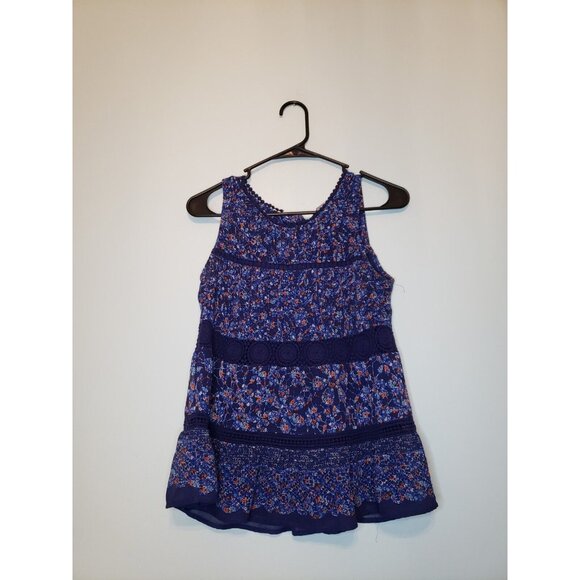 Daniel Rainn Tops - Daniel Rainn Womens XS Boho Tank Top Sleeveless Blue Floral Lace Tiered Back Tie